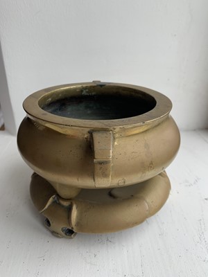 Lot 47 - A Chinese polished bronze censer on stand, Qing Dynasty.