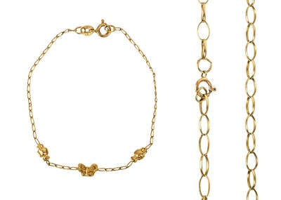 Lot 104 - A 9ct oval link necklace and a 9ct child's bracelet.