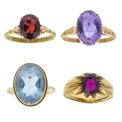 Lot 105 - A selection of four gem-set dress rings.