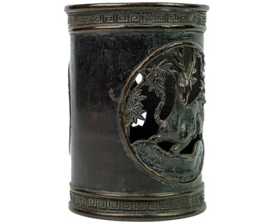Lot 50 - A Chinese bronze brush pot, bitong, Qing Dynasty.