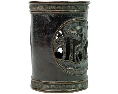 Lot 1035 - A Chinese bronze brush pot, bitong, Qing Dynasty.