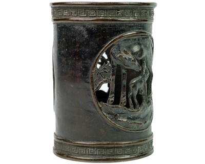 Lot 50 - A Chinese bronze brush pot, bitong, Qing Dynasty.