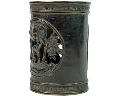 Lot 50 - A Chinese bronze brush pot, bitong, Qing Dynasty.