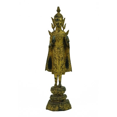 Lot 55 - A Thai gilt bronze standing Buddha in royal attire, 18th/19th century.