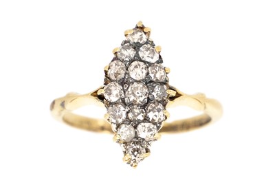 Lot 120 - An 18ct diamond cluster navette ring.