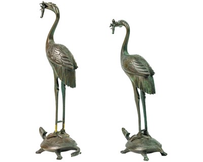 Lot 67 - A pair of Japanese bronze figures of storks, Meiji period.