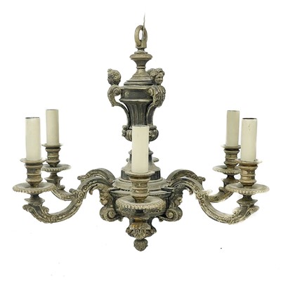 Lot 77 - An early 20th century silvered metal Marazin style six branch chandelier.