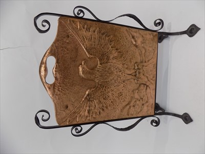 Lot 70 - A copper and wrought metal fire screen with...
