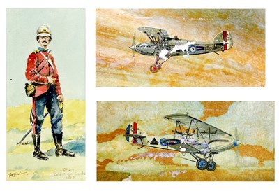 Lot 242 - Military Coldstream Guards and Hawker Aeroplanes artwork (x2) - total 3 items