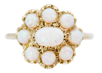 Lot 141 - A 9ct Victorian-style opal set cluster ring.