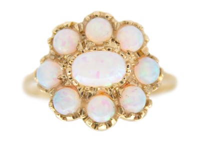 Lot 178 - A 9k Victorian-style opal set cluster ring.