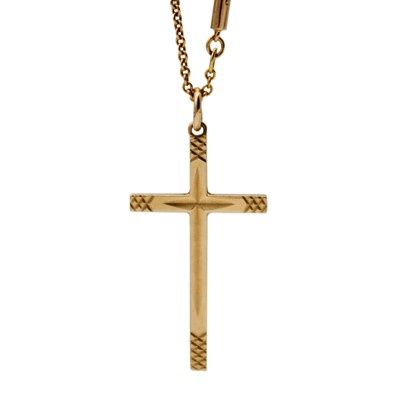 Lot 156 - A 9ct cross pendant on a fancy link necklace.