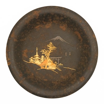 Lot 335 - A Japanese gold and silver inlaid metal dish, early 20th century.