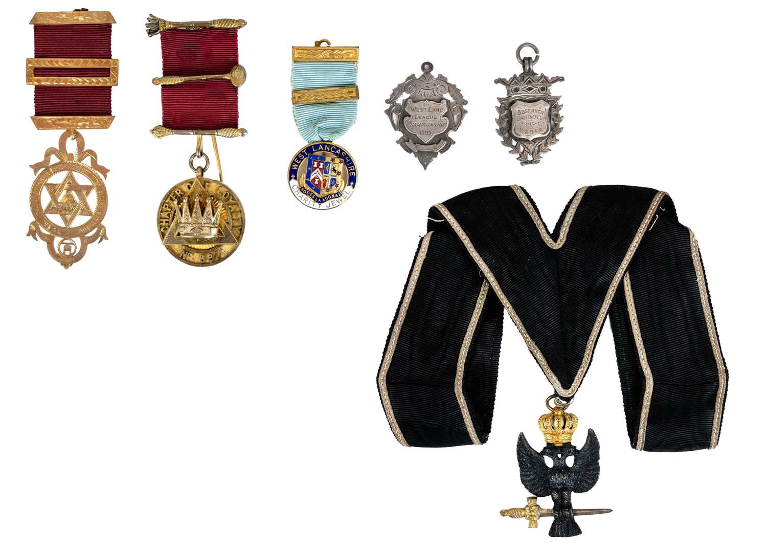 Lot 326 - A 9ct Masonic jewel, 5.76g, on a ribbon with