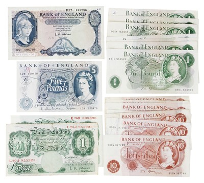 Lot 183I - GB banknotes 10/- to £5 (face £25)