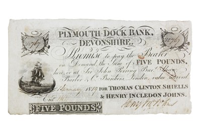 Lot 183J - Plymouth Dock Bank, Devonshire £5 banknote 1819