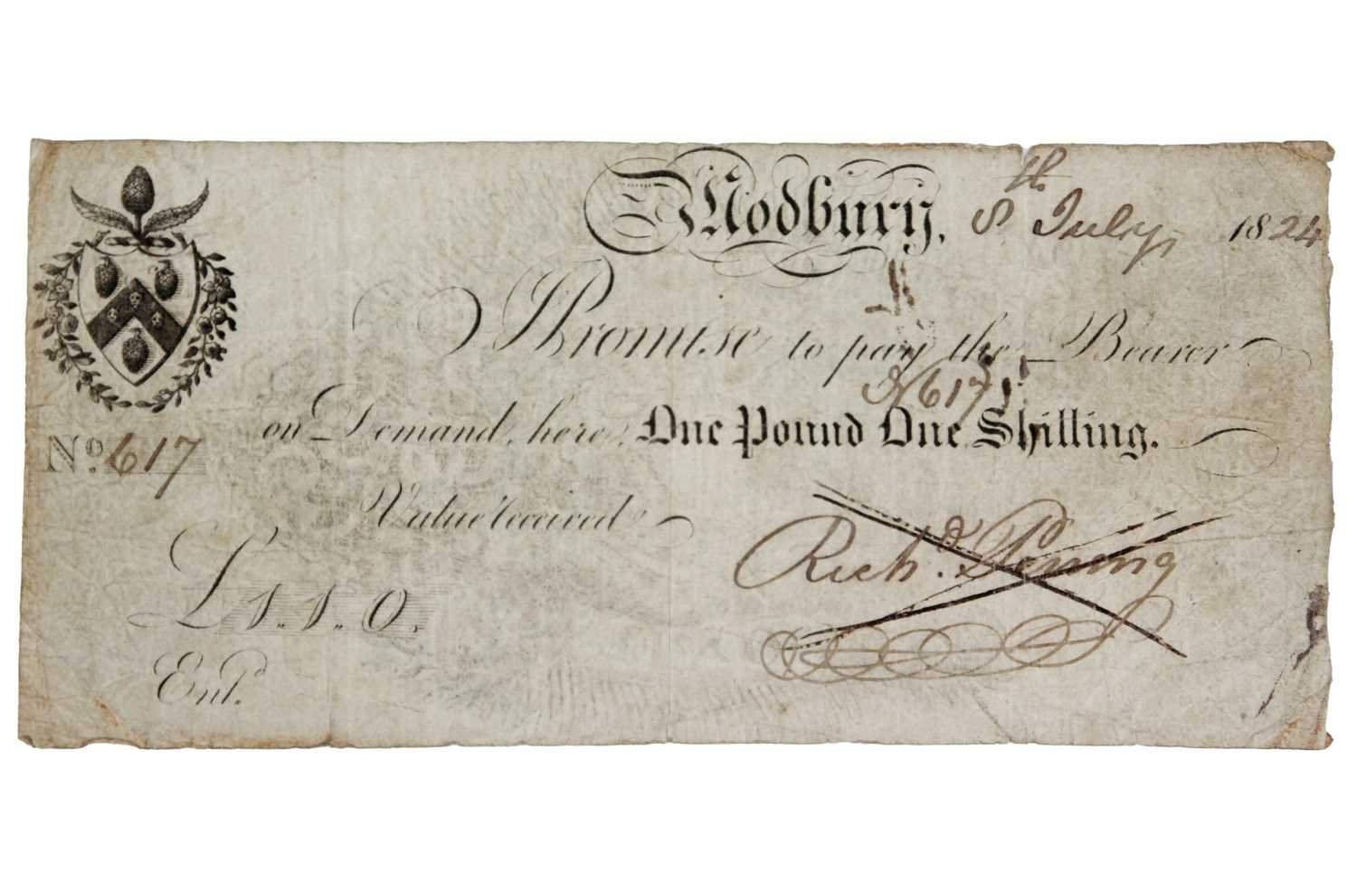 Lot 183 - Modbury one guinea banknote 1824