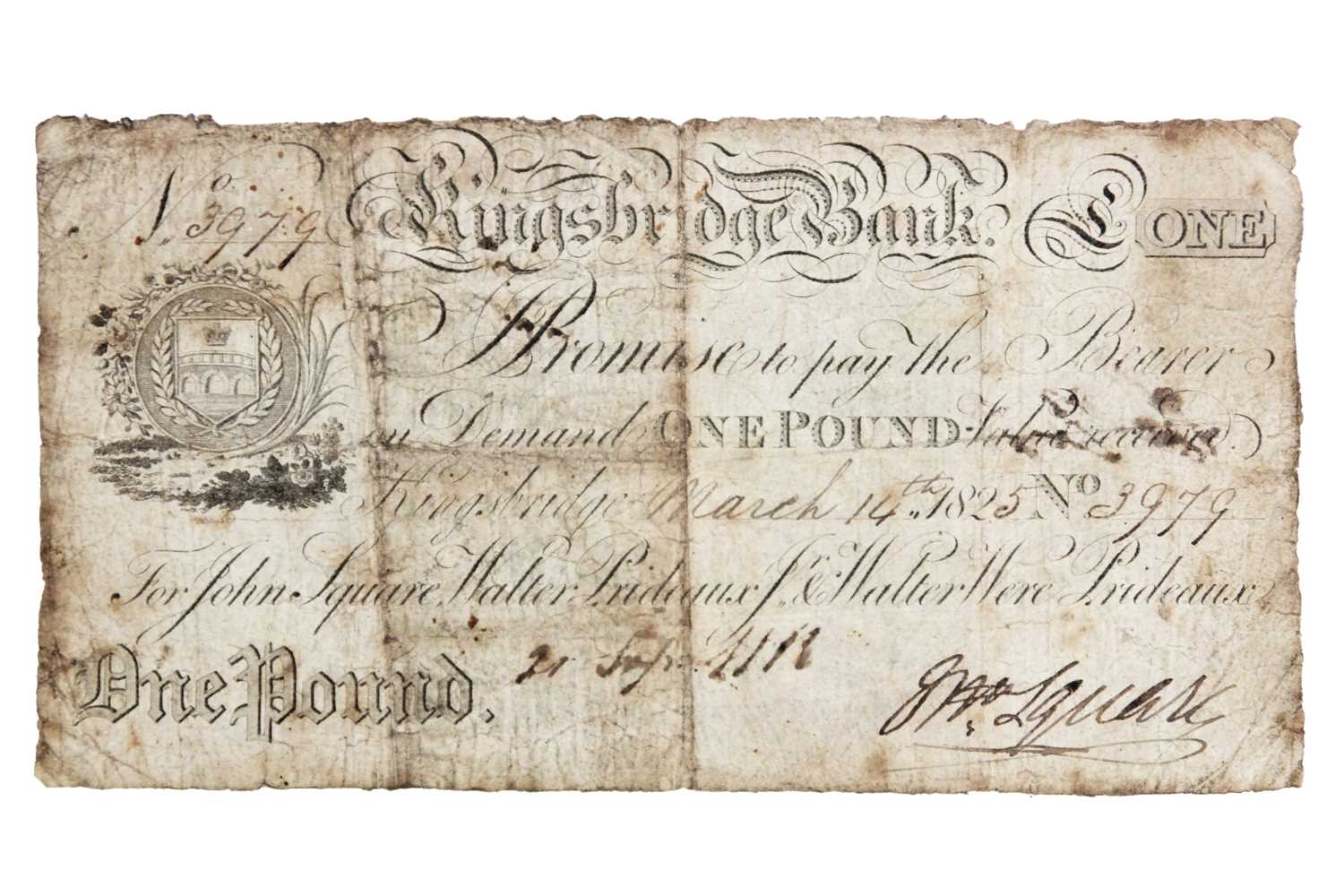 Lot 183 - Kingsbridge Bank one pound note 1825