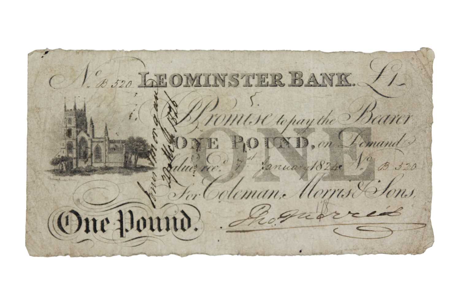 Lot 183 - Leominster Bank one pound note 1824