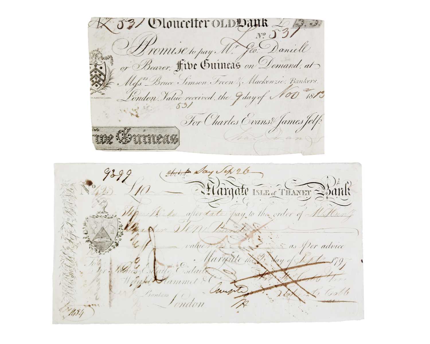 Lot 183 - Provincial Banknote and Bill of Exchange - Gloucester and Margate