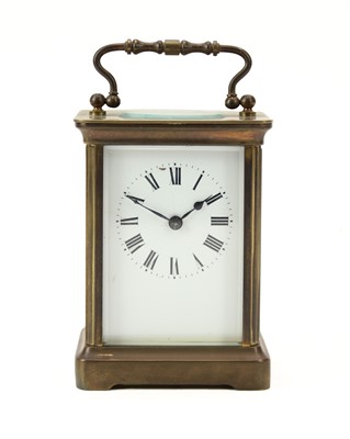 Lot 366 - A French brass cased carriage timepiece.