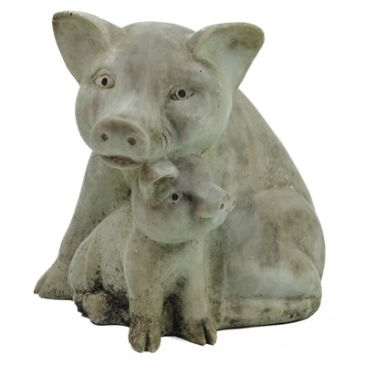 Lot 526 - A reconstituted stone group of pigs.