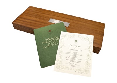 Lot 43 - A cased set of twelve silver royal horticultural society flower spoons.