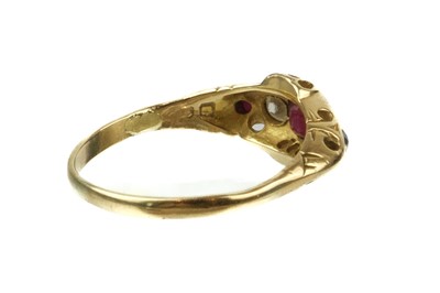 Lot 193 - An early 20th-century 18ct diamond and ruby five-stone ring.