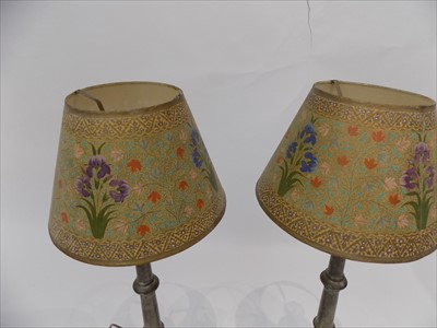Lot 150 - A pair of silver coloured metal table lamps,...