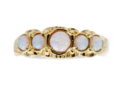 Lot 229 - A 9ct Victorian style opal set five stone ring.