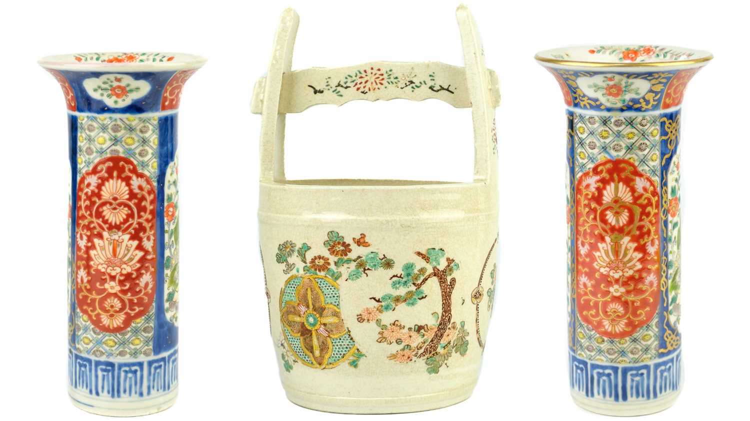 Lot 300 - A Japanese Satsuma pottery teoke water bucket, Meiji period.