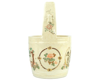 Lot 300 - A Japanese Satsuma pottery teoke water bucket, Meiji period.