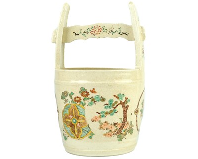 Lot 300 - A Japanese Satsuma pottery teoke water bucket, Meiji period.