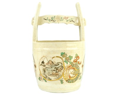Lot 300 - A Japanese Satsuma pottery teoke water bucket, Meiji period.