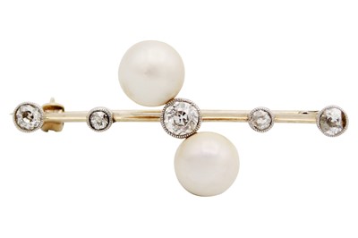 Lot 176 - An early 20th-century yellow gold diamond and pearl set bar brooch.