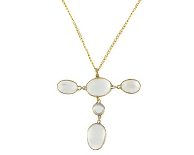 Lot 188 - A yellow gold moonstone set pendant necklace.