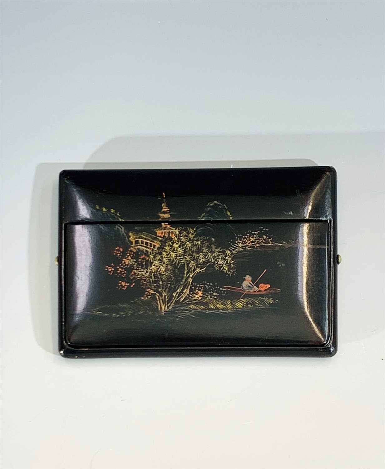 Lot 736 - A Chinese black lacquered cigarette case, 8 x...