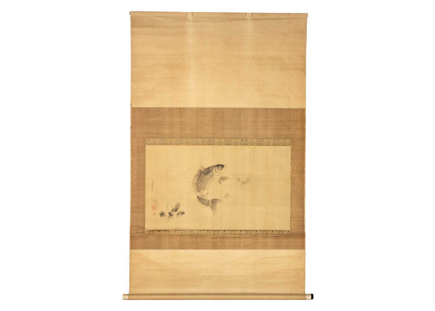 Lot 312 - A Japanese painted scroll entitled 'Fish
