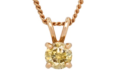 Lot 194 - An 18ct rose gold certified 0.48ct fancy intense yellow natural diamond solitaire pendant.