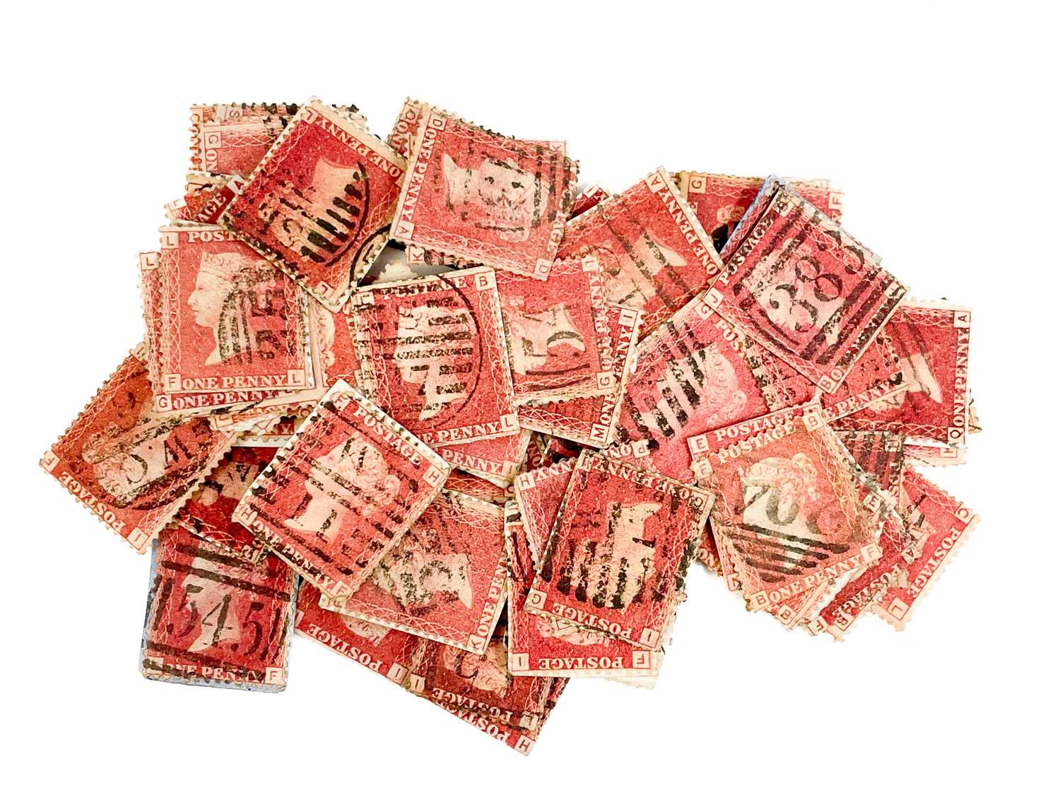 Lot 396 - GB 1d red plate numbers - large quantity sorted into plated envelopes
