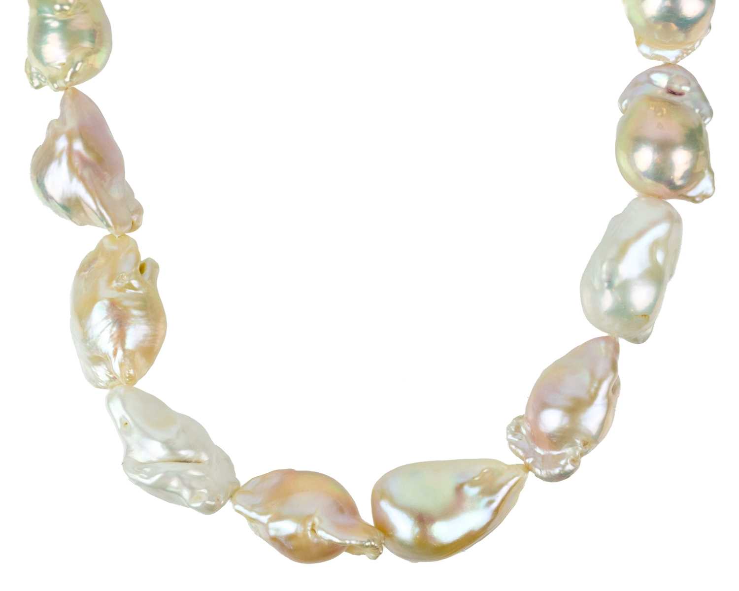 Lot 238 - An impressive string of large baroque pearl necklace with 9ct white gold ball clasp.