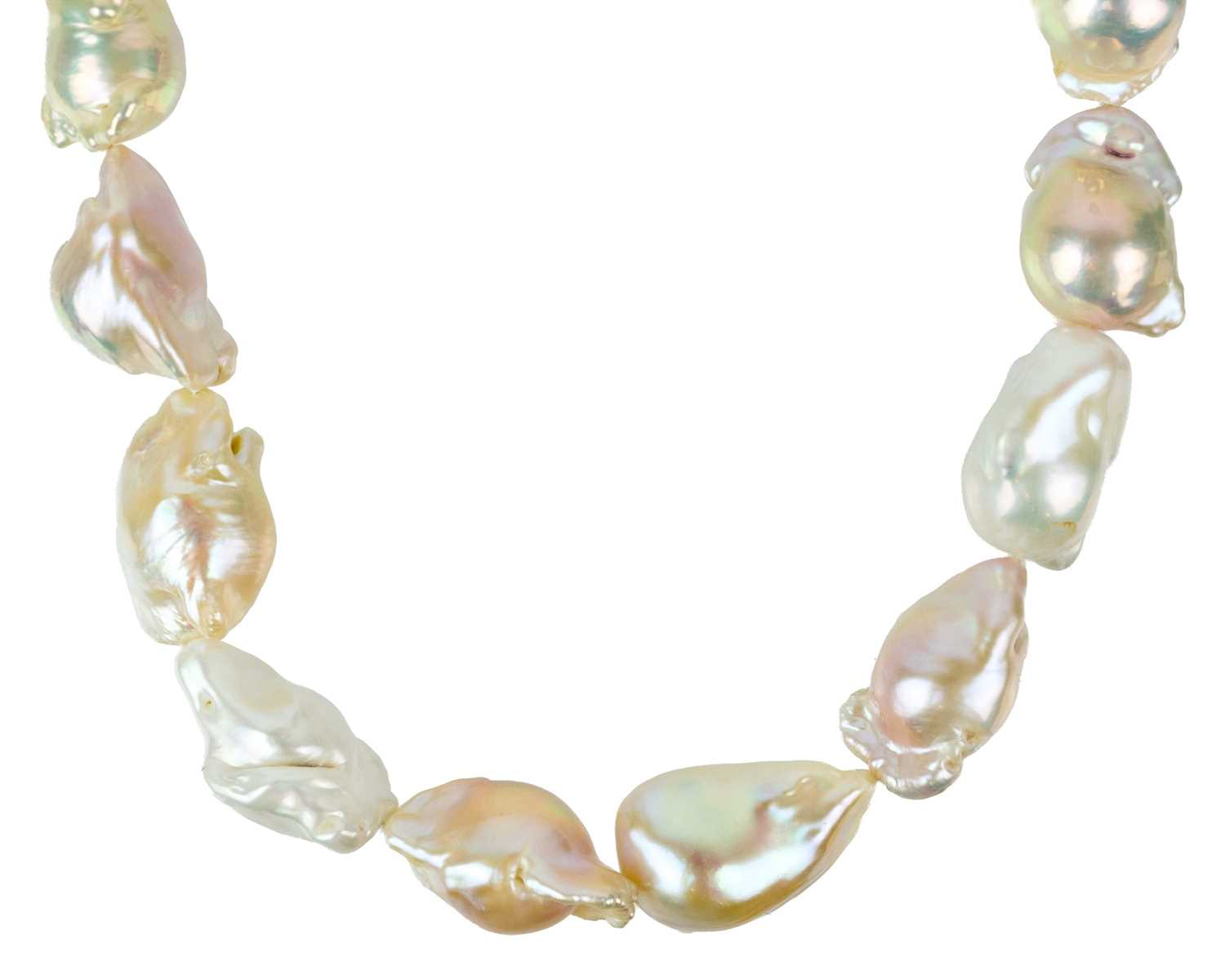 Lot 238 - An impressive string of large baroque pearl necklace with 9ct white gold ball clasp.