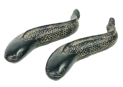 Lot 350 - A pair of Chinese bronze models of fish.