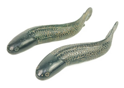 Lot 354 - A pair of Chinese bronze models of fish.