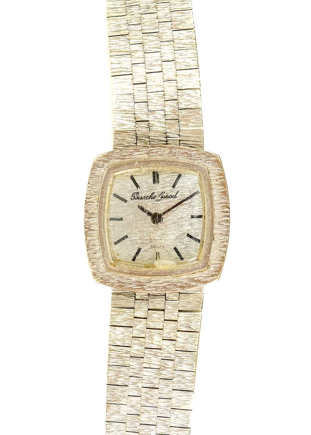 Lot 196 - BUECHE-GIROD - A 9ct white gold lady's quartz bracelet wristwatch.