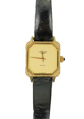 Lot 200 - LONGINES - A lady's gold-plated quartz wristwatch.