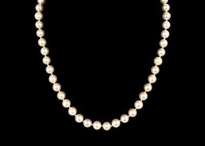 Lot 264 - A cultured pearl bead necklace with 14ct ball clasp set with diamonds.