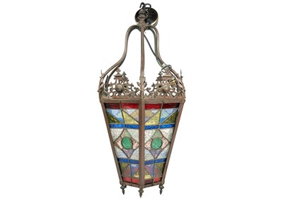 Lot 98 - A Victorian hexagonal stained glass hall lantern.