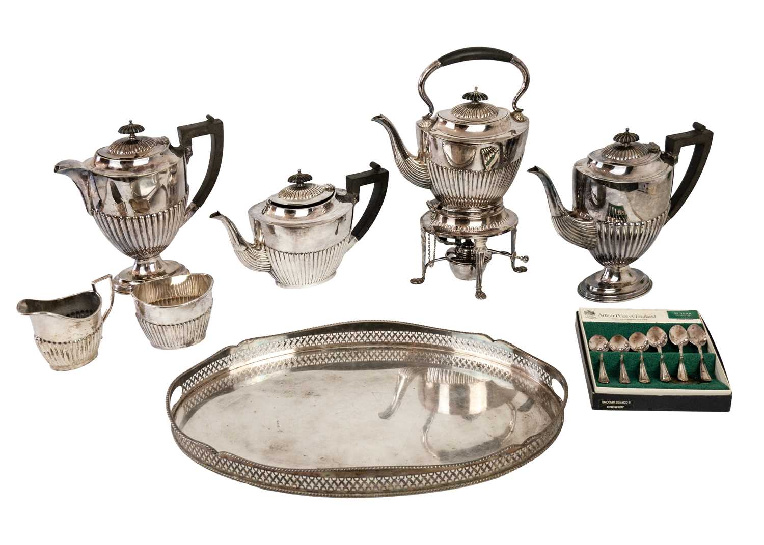 Lot 257 - An E.P.N.S. six piece half fluted tea and