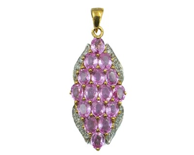 Lot 272 - A 9ct diamond and pink sapphire set pendant.